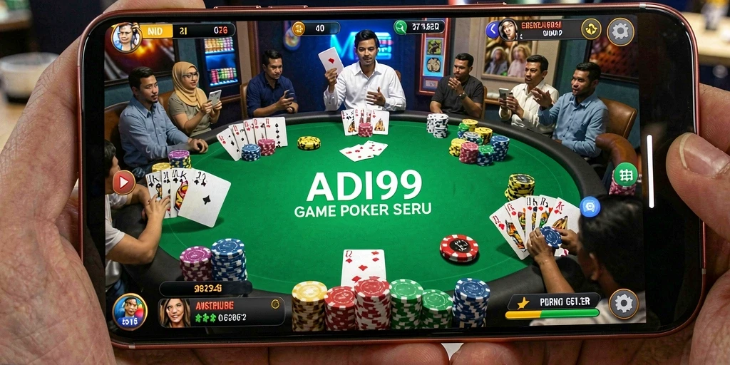 Tampilan utama gameplay ADI99 dengan aksi Poker yang mendebarkan.