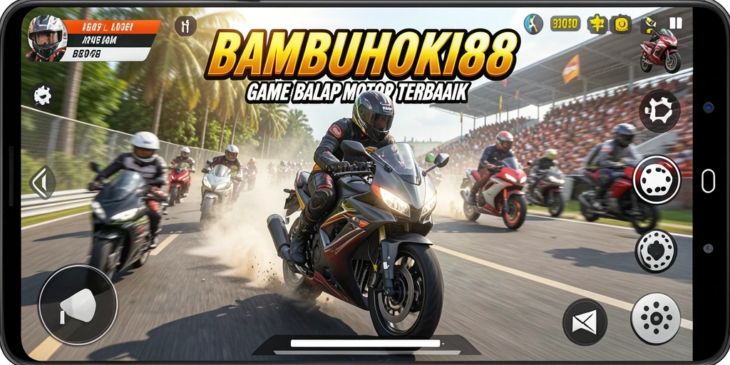 Screenshot gameplay menampilkan aksi balap motor yang mendebarkan.