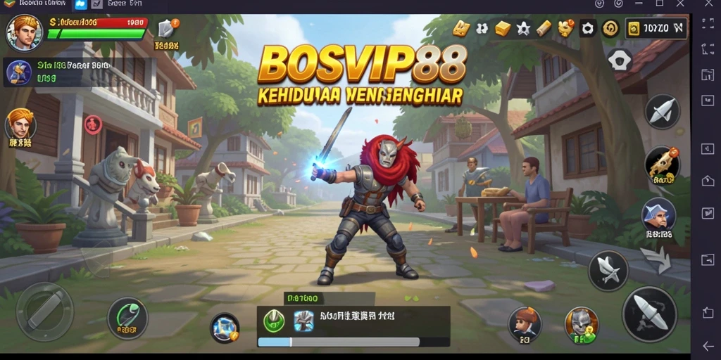 Screenshot gameplay BOSVIP88 dengan karakter berinteraksi di dunia simulasi.