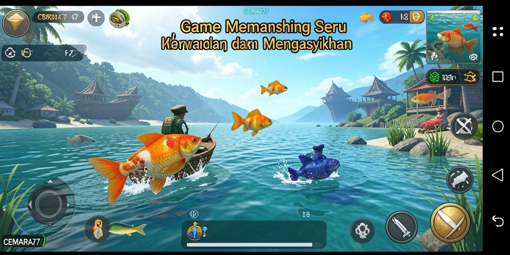 Screenshot gameplay CEMARA77 menampilkan suasana memancing yang realistis.