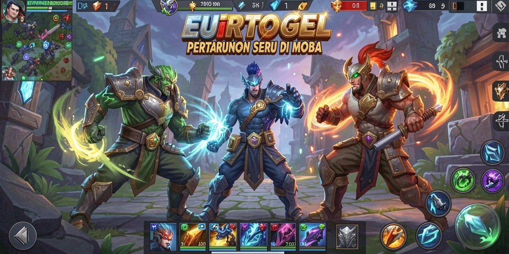 Tampilan gameplay seru di EUROTOGEL dengan aksi MOBA yang mendebarkan.