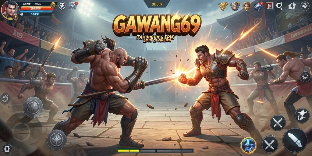 Tampilan gameplay GAWANG69 dengan pertarungan seru dan karakter menarik.