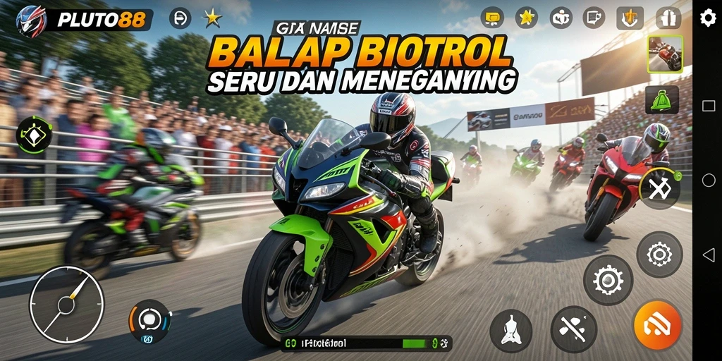 Tampilan gameplay balap motor yang seru di PLUTO88.