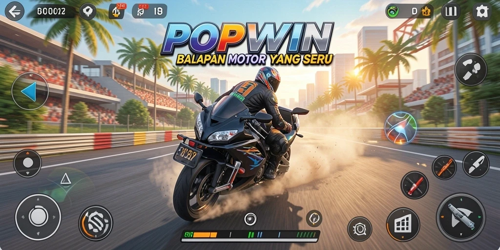 Screenshot menampilkan aksi balapan motor yang mendebarkan di POPWIN.