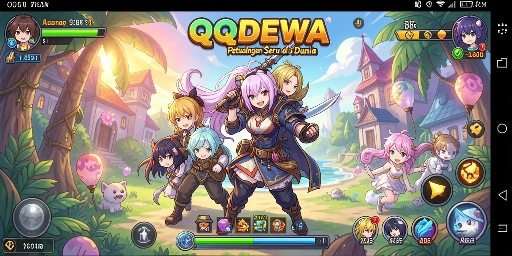Tampilan gameplay QQDEWA yang penuh warna dan karakter anime.