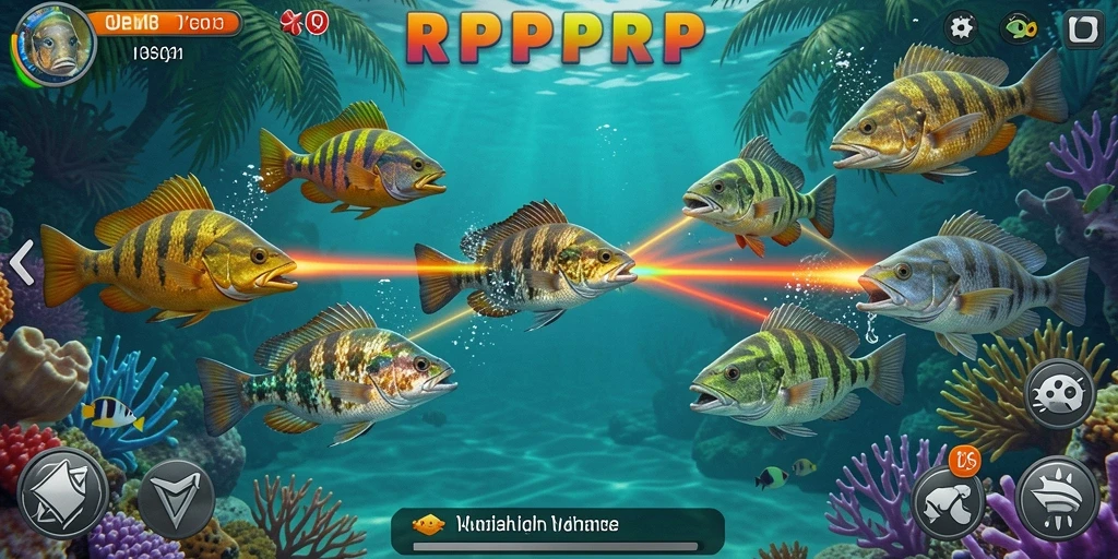 Screenshot gameplay RPRPRP menunjukkan aksi Tembak Ikan yang seru.
