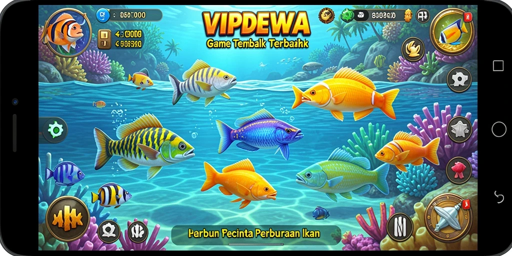 Screenshot menampilkan aksi menembak ikan yang seru di VIPDEWA.