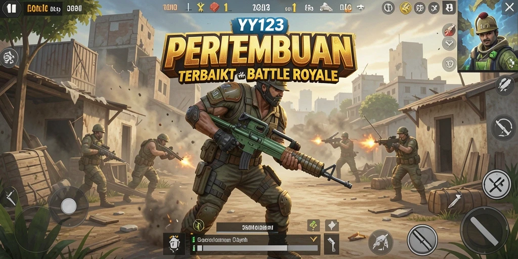 Tampilan gameplay seru dalam YY123, pertempuran Battle Royale yang mendebarkan.